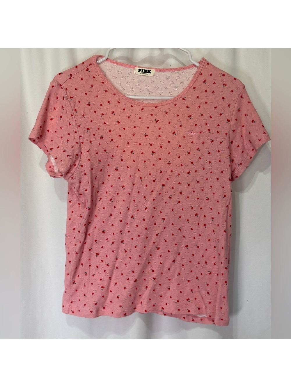 Vintage cherry Victoria’s Secret pink and green Women's Top with Heart Pattern